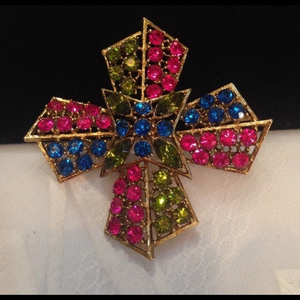 Vintage Multi-Color Rhinestone Brooch - Picture 4 of 4
